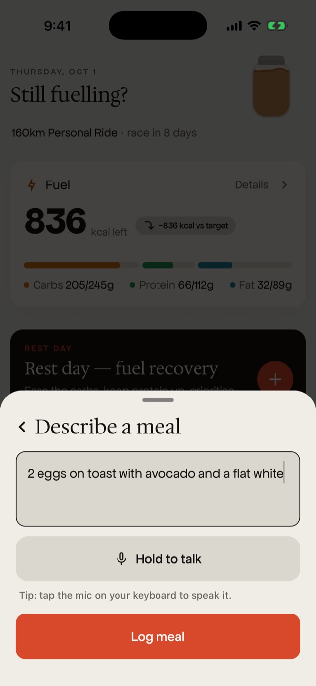 COOKED Describe a meal screen