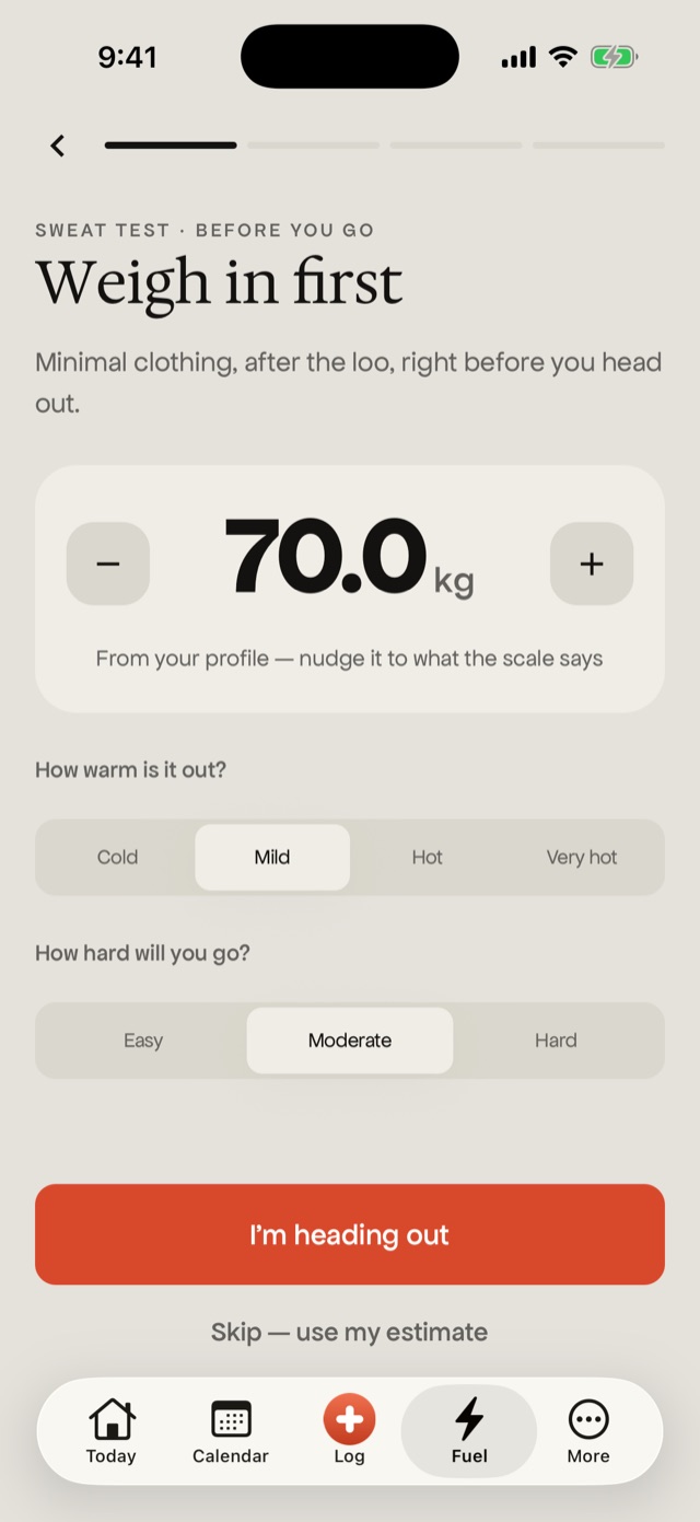 COOKED sweat test, weigh in first